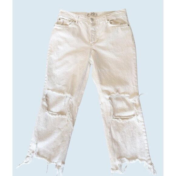 FREE PEOPLE / We the Free Maggie Mid Rise Straight Leg Busted Knee Jeans Sz 29 - Picture 2 of 7